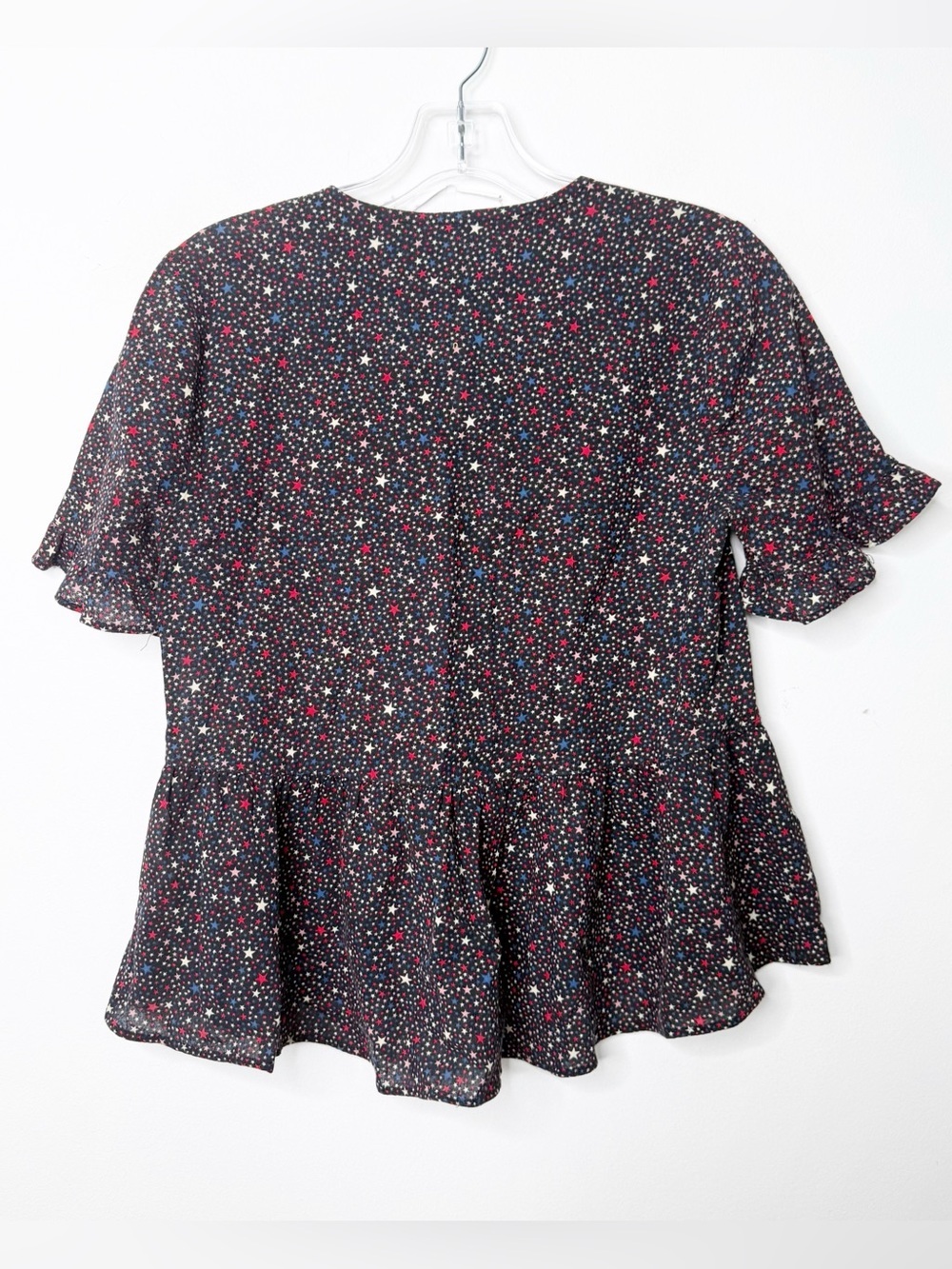 MADEWELL | Studio Ruffle Hem Top in Starry Night Button-Front Peplum Top Sz. XXS - Picture 4 of 4
